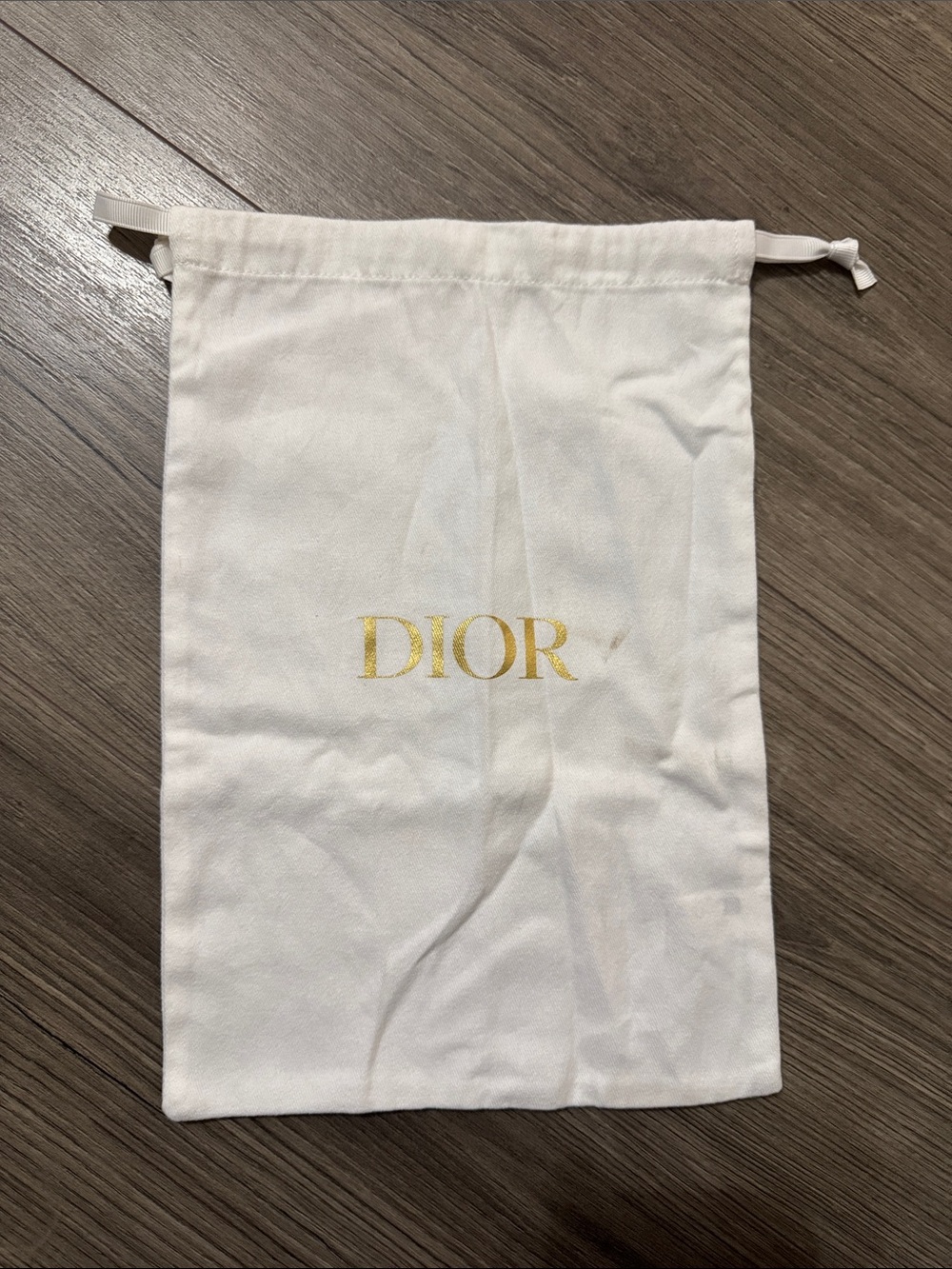 Dior Cream Drawstring Pouch with Gold Logo